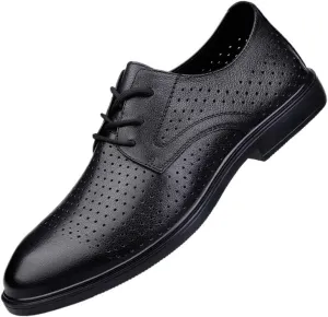 YZABEL Men's Leather Lace Up Dress Oxford Shoes, Breathable Hollow Pointed Toe Casual Shoes, Lightweight Comfortable for Daily Commuting Activity