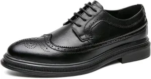 YZABEL Men's Leather Lace Up Dress Oxford Shoes, Pointed Toe Lace-Up Brogue Shoes, Lightweight and Comfortable for Formal Business Wedding
