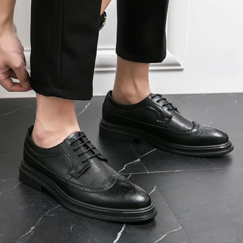 YZABEL Men's Leather Lace Up Dress Oxford Shoes, Pointed Toe Lace-Up Brogue Shoes, Lightweight and Comfortable for Formal Business Wedding