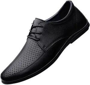 YZABEL Men's Leather Lace-Up Dress Oxfords Shoes, Pointed Toe Breathable Hollow Casual Shoes, Rubber Non-Slip for Daily Commuting Activity