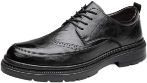 YZABEL Men's Leather Lace-Up Platform Business Shoes, Pointed Toe Printed Oxfords Dress Shoes, Rubber Non-Slip for Formal and Everyday Wear
