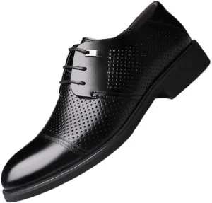 YZABEL Men's Leather Pointed Toe Lace Up Dress Oxford Shoes, Summer Breathable Hollow Casual Shoes, Soft-Soled Non-Slip for Formal and Everyday Wear