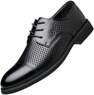 YZABEL Men's Patent Leather Pointed Toe Lace Up Oxford Shoes, Summer Breathable Hollow Dress Shoes, Lightweight Comfortable for Daily Commuting Activity