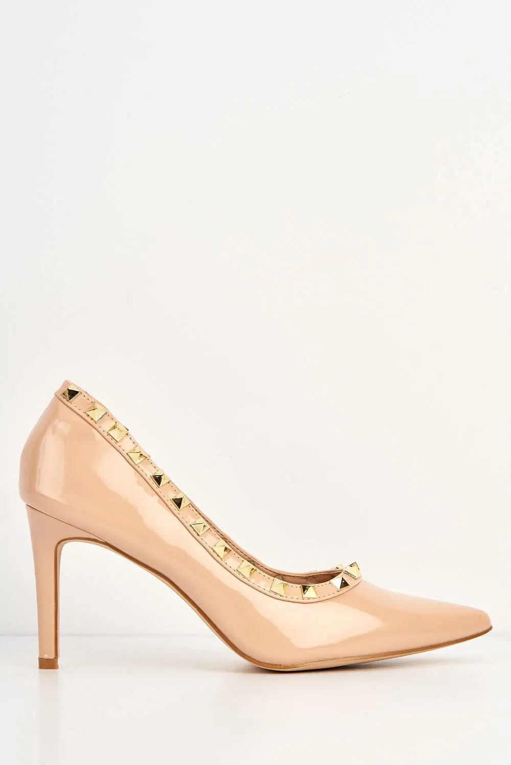 Zafira Gold Studded Court Shoes in Nude Patent