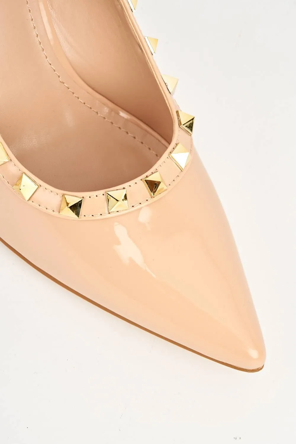 Zafira Gold Studded Court Shoes in Nude Patent